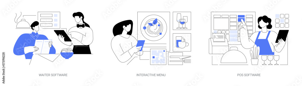 Fototapeta premium Modern technology in horeca business abstract concept vector illustrations.