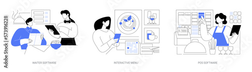 Modern technology in horeca business abstract concept vector illustrations.