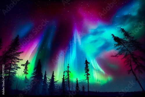 Awe Inspiring Northern Lights.  Generative AI. © EwaStudio