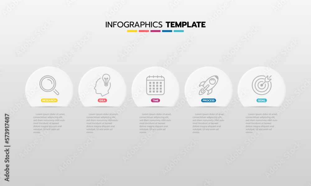 Business infographic template process with simple geometry square, rectangle, circle, triangle, curves in flat design template with thin line icons and 5 options or steps. Vector illustration. Business infographic template process with simple geometry square, rectangle, circle, triangle, curves in flat design template with thin line icons and 5 options or steps. Vector illustration.