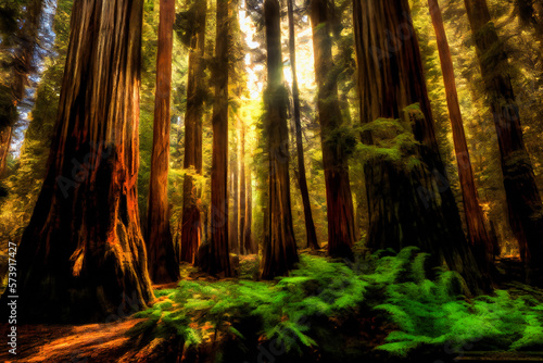 Spectacular Redwood Forest.  Generative AI.