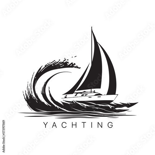 Vector logo of yacht with sail. Illustration of sail boat.