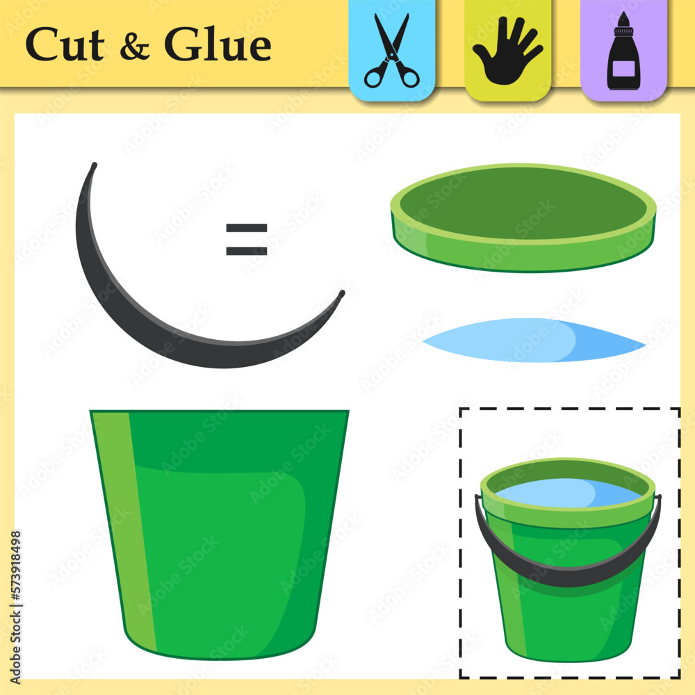 Paper game with Buckets filled water for garden or cleaning house