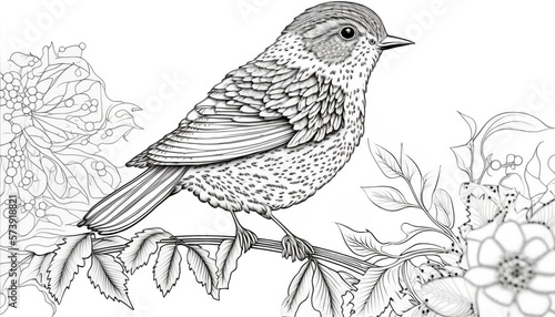 a cute coloring book for children that is still black and white, but waiting for colors and then it will become a wonderful colorful bird © Sndor