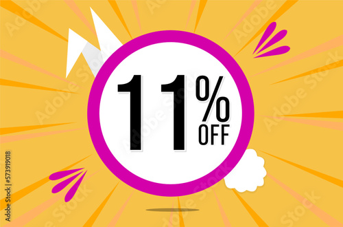 11 percent off. Orange banner with floating pink and white balloon for easter special offer and promotion.