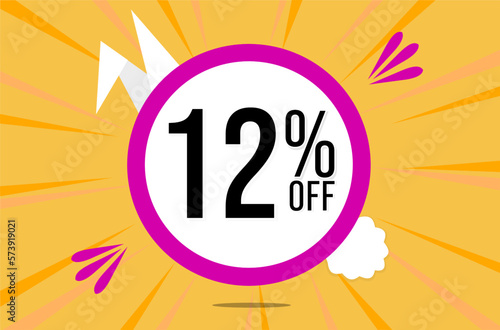 12 percent off. Orange banner with floating pink and white balloon for easter special offer and promotion.