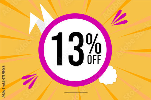 13 percent off. Orange banner with floating pink and white balloon for easter special offer and promotion.