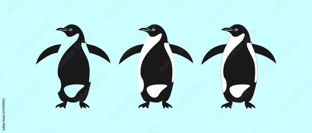 Naklejka premium Vector funny cute spotted black and white penguin with splayed flippers. Sticker, logo or icon.