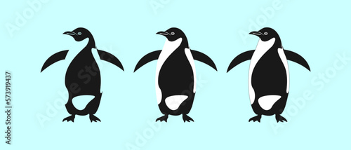 Vector funny cute spotted black and white penguin with splayed flippers. Sticker, logo or icon.