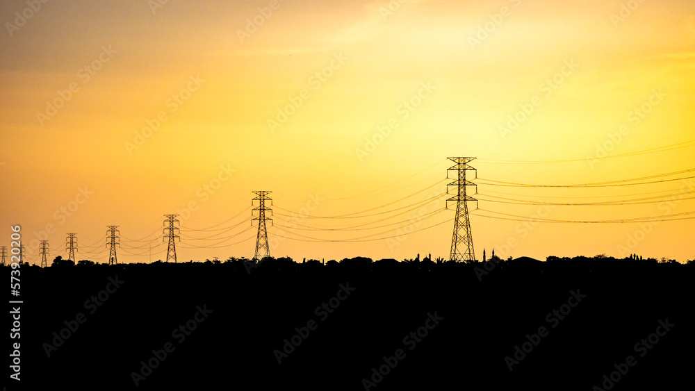 power lines in sunset
