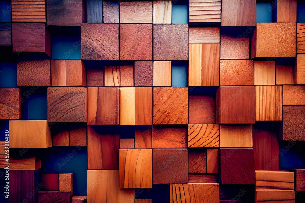 Creative Wooden Wall Surface with Square Tiles. Generative AI Creative Wooden Wall Surface with Square Tiles. Generative AI