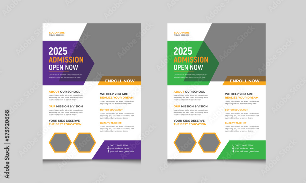 Vector school admission flyer design templates