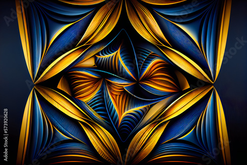 Deep Blue Gold Op Art Abstract Background. Generative AI