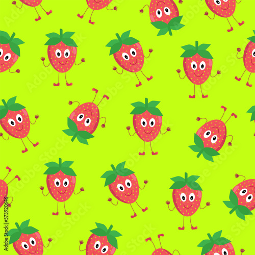 Acid seamless pattern with strawberries on a light green background