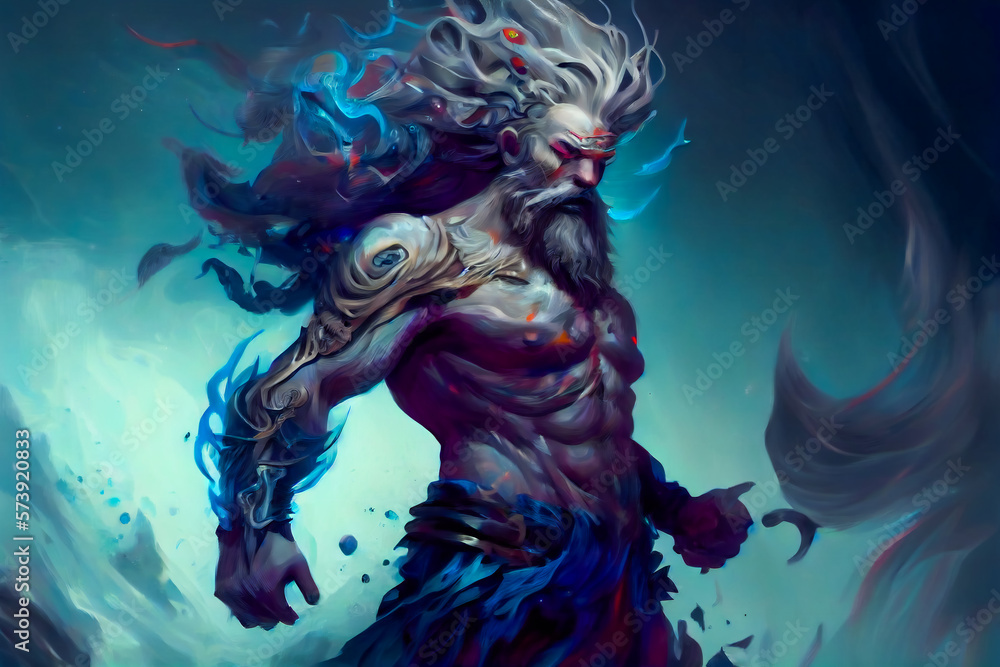 Digital Art of Poseidon, Ancient Greek God of the Sea. Generative AI ...