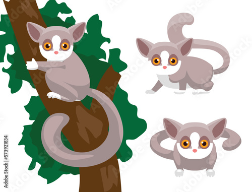 Animal Poses Bush Baby Cartoon Character Vector
