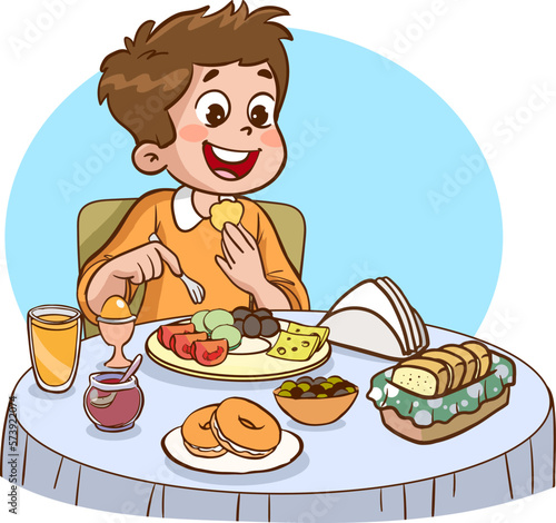 cute kids eating cartoon vector