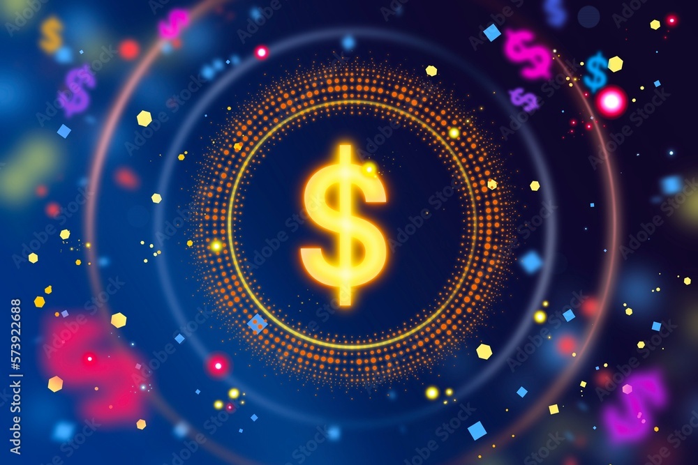 digital dollar currency symbol glowing currency sign on a abstract