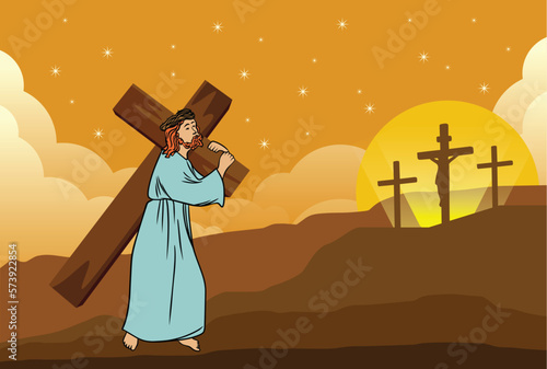 illustration of jesus carrying the cross into a moment of good friday