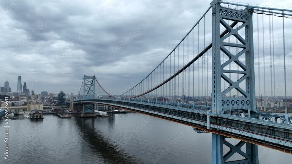 Amazing Ben Franklin Bridge over Delaware River in Philadelphia - drone photography Amazing Ben Franklin Bridge over Delaware River in Philadelphia - drone photography