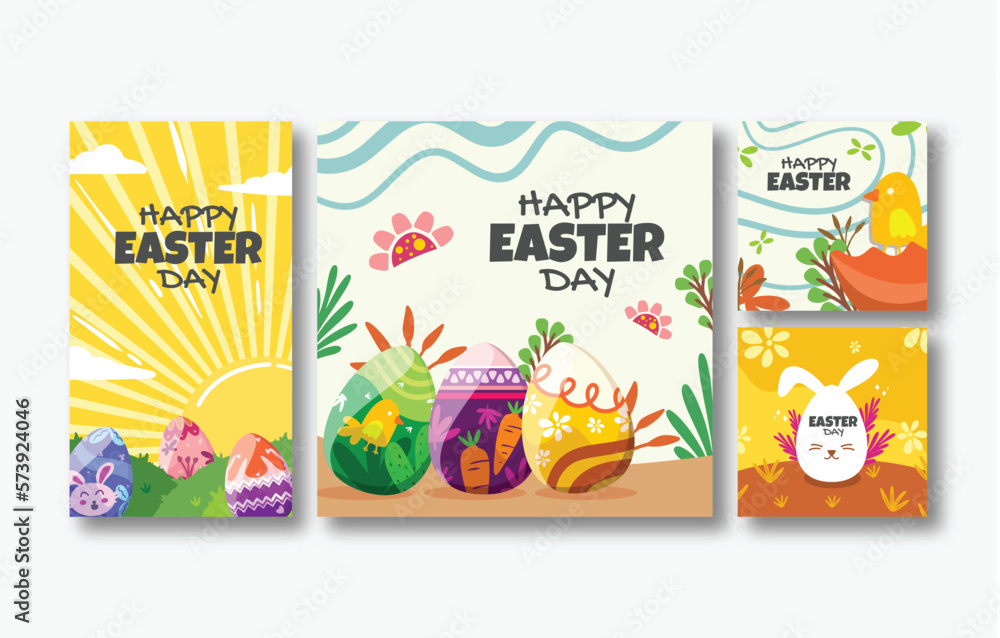 collection of square social media template designs and story sizes for happy easter greetings