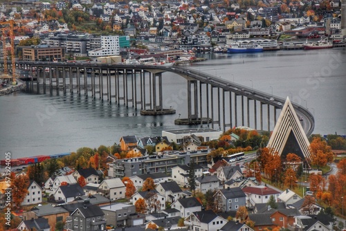 View of the city of Tromso, in Norway from the observation deck Sherpa trappa Fototapet