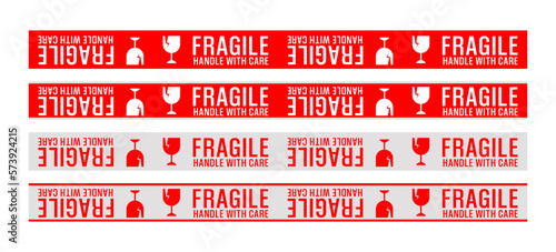 Fragile sign sticker. Handle with care sticker tape for shipping or logistics delivery. Fragile label vector illustration