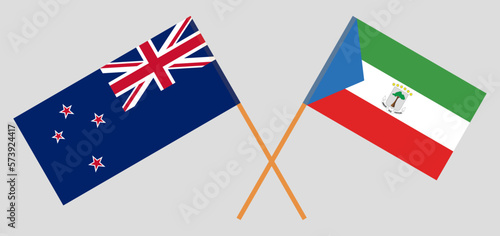 Crossed flags of New Zealand and Equatorial Guinea. Official colors. Correct proportion