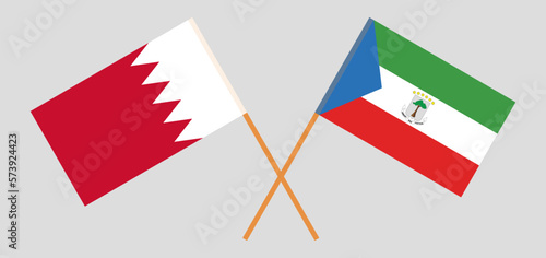 Crossed flags of Bahrain and Equatorial Guinea. Official colors. Correct proportion