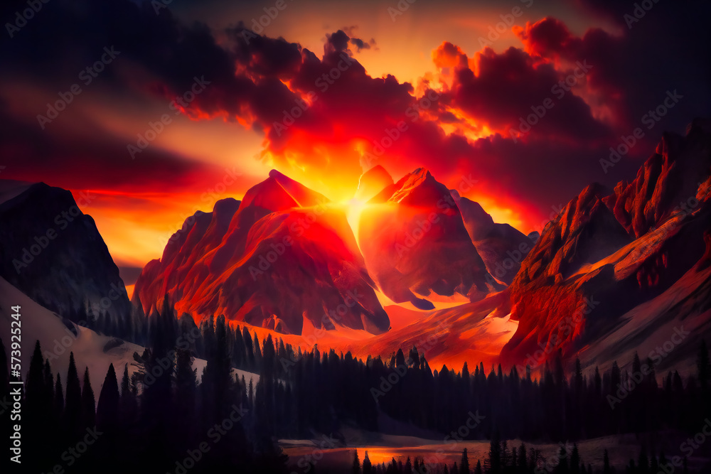 Majestic Sunrise Over the Rocky Mountains.  Generative AI.