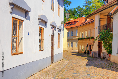 Cityscape - view of the narrow streets of the Novy Svet ancient quarter in the Hradcany historical district  Prague  Czech Republic
