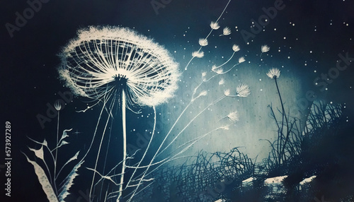  a picture of a dandelion in the night sky.  generative ai