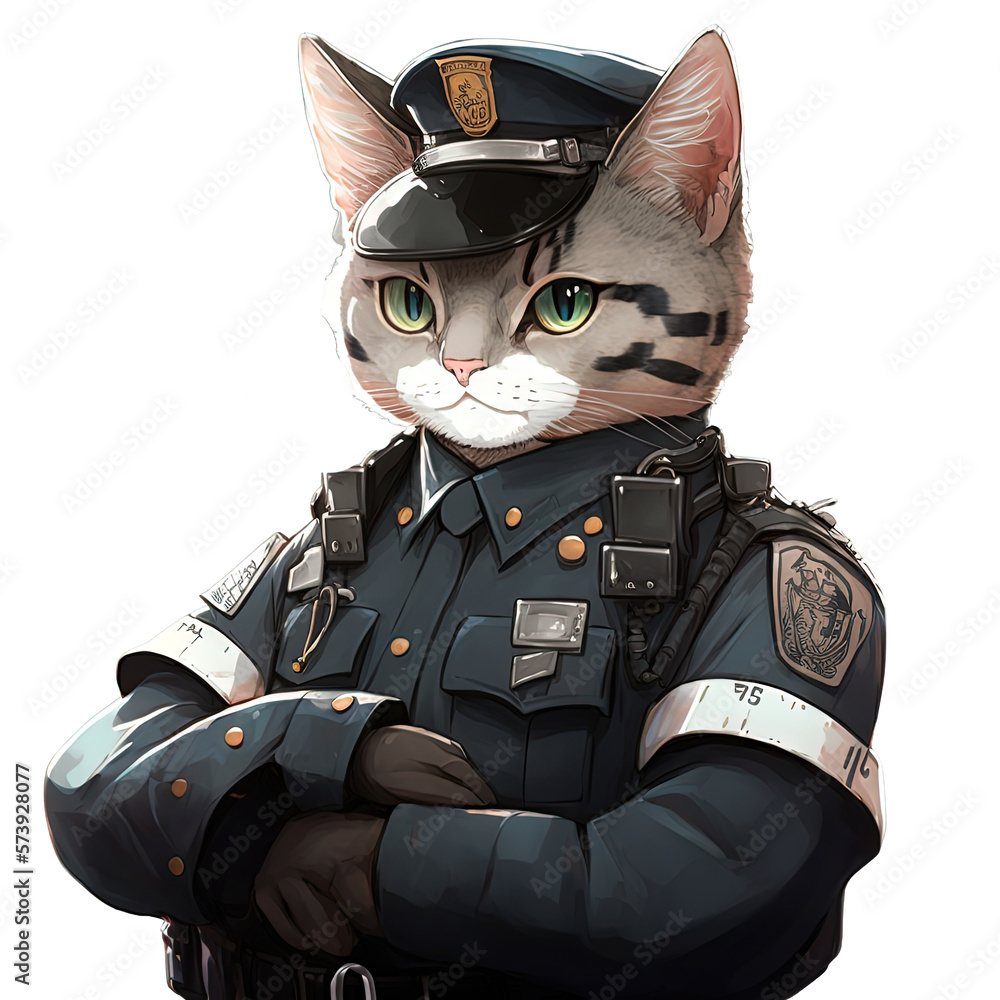 Cute Cat Wearing Police Uniform, generative AI, generative, AI
