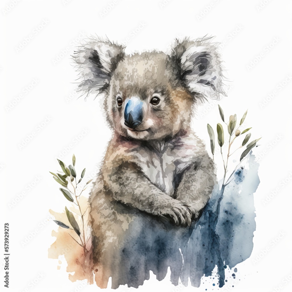Fototapeta premium Drawing Sloth Watercolor Paint Generative AI