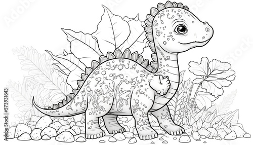 a cute coloring book for children that is still black and white  but waiting for colors and then it will become a wonderful colorful dino