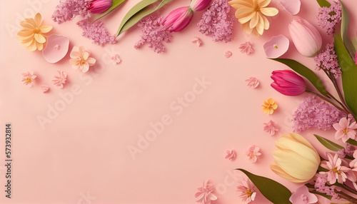 Fototapeta Naklejka Na Ścianę i Meble -  Floral decoration for background and banner for 8th march women's day with copy space, illustration of flowers