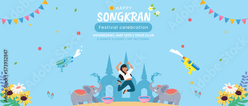 Thailand Songkran water Festival horizontal banner template illustartion.