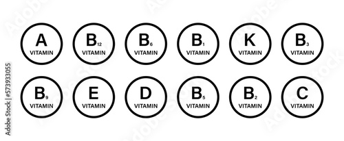 Set of multi vitamin complex icons isolated on background. Vector illustration