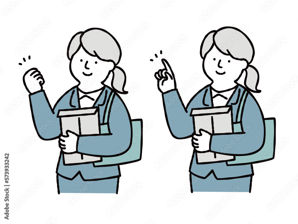 新入社員　女性のイラストセット ブルー