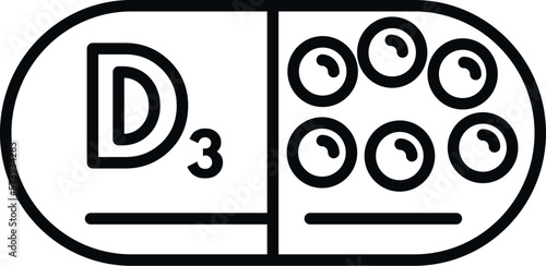 Vitamin D capsule icon outline vector. Sun nutrition. Lack skin
