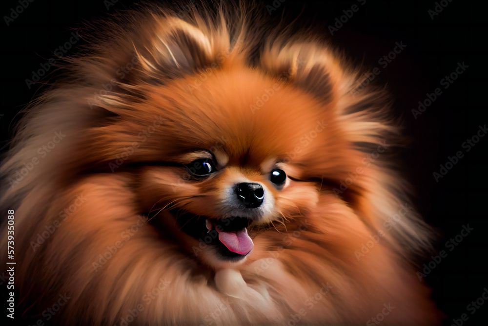 Portrait of cute pomeranian dog.  Generative AI.