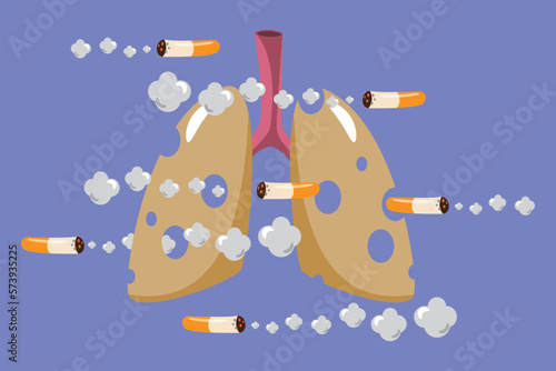damage lung vector ,illustration, flat cartoon character unhealthy beaten from smoke cigarette and atelectasis.
