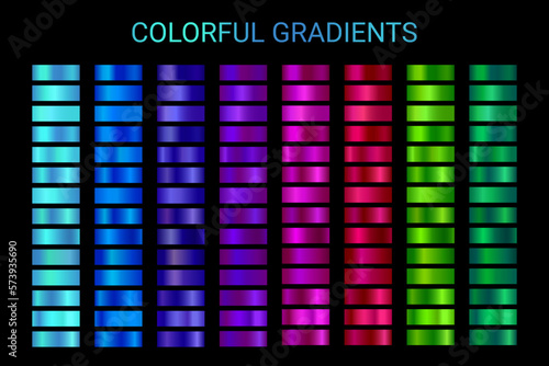 Colorful gradient vector swatches texture set. Bright colors palette background template for banner, flyer. Vibrant palette collection. Shiny color gradient vector design