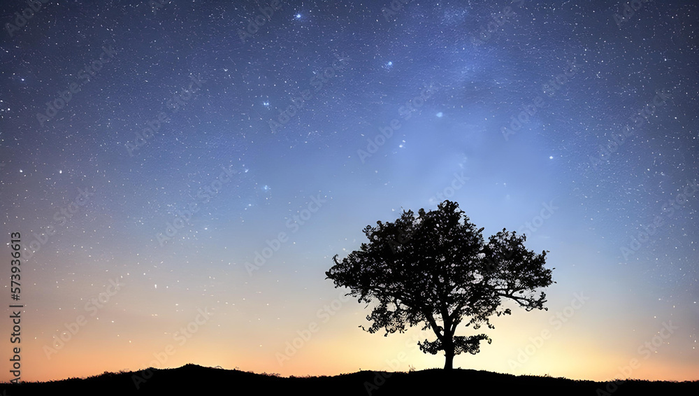幻想的な星空と木のシルエット 幻想的な星空と木のシルエット