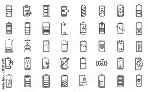 Battery charge icons set outline vector. Charge energy. Power phone