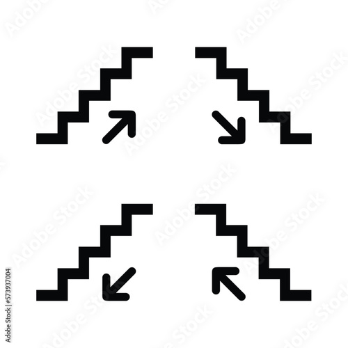 Stairs up and stairs down symbol set. Stairs icon upward, downward, isolated vector illustration set.