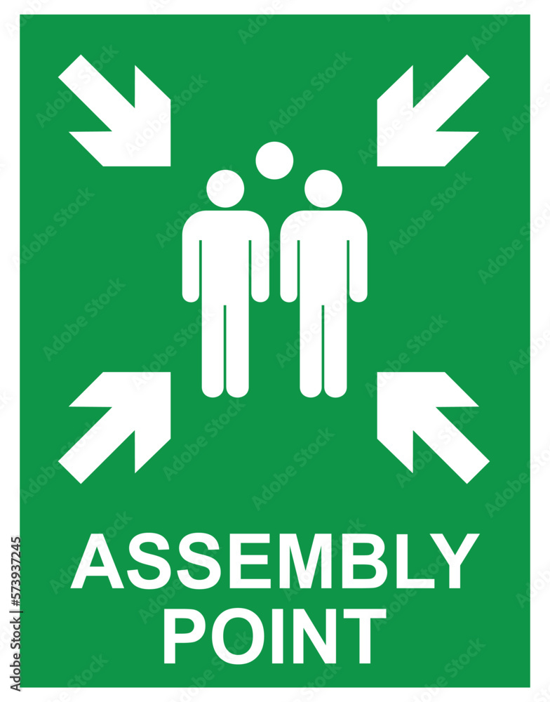 Emergency evacuation assembly point sign, gathering point signboard, vector illustration Emergency evacuation assembly point sign, gathering point signboard, vector illustration
