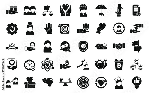 Social responsibility icons set simple vector. Friend care. Service people
