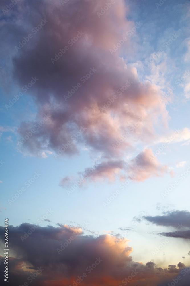 Sweet sky, blue and pink storm clouds at the bottom. sunset sky. nature background