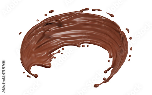 Chocolate curved waves isolated splashes wave. 3D render illustration